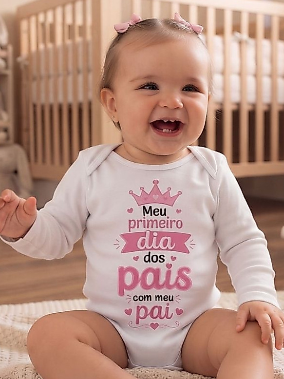 Body bebê com estampa Meu Primeiro Dia dos Pais com Meu Pai Menina roupa roupinha infantil P M G