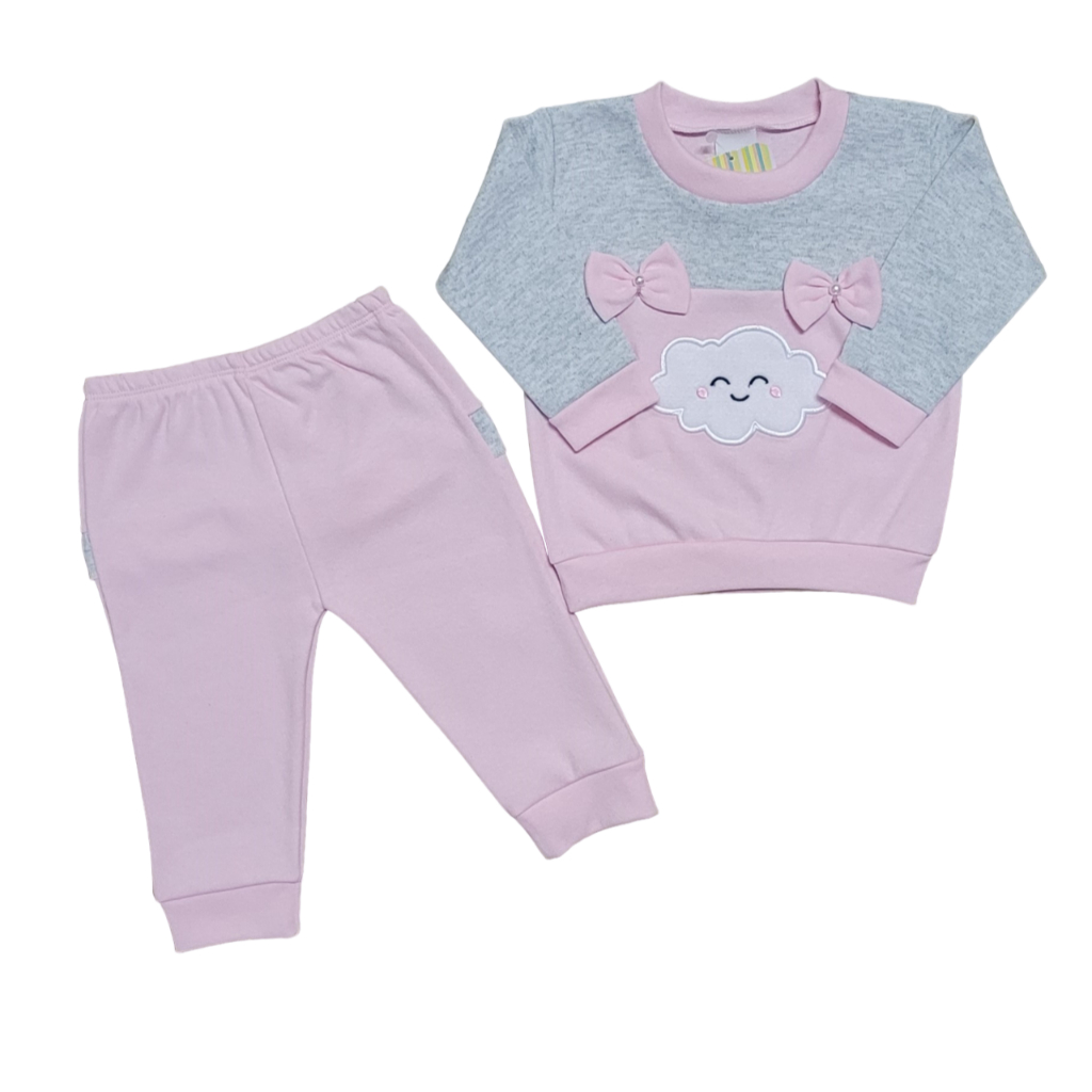 Conjunto Menina Inverno Blusa Bordada + Calça com Babado Look Bebê Menina