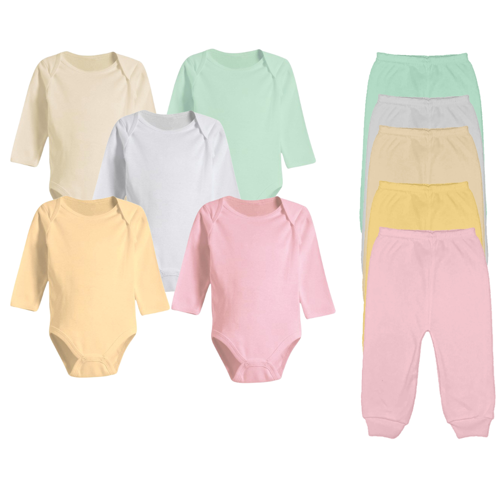 Kit 10 Peças Roupinhas de Bebê Body Longo e Mijão