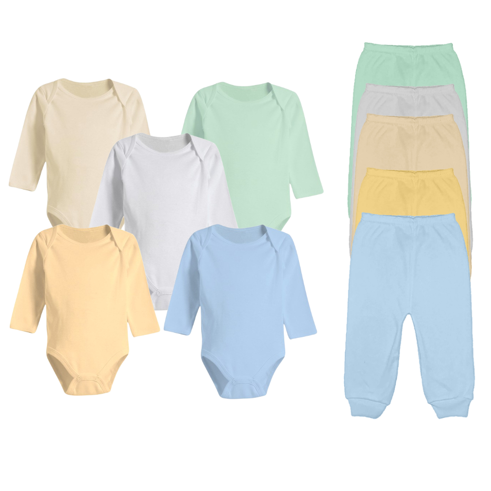 Kit 10 Peças Roupinhas de Bebê Body Longo e Mijão