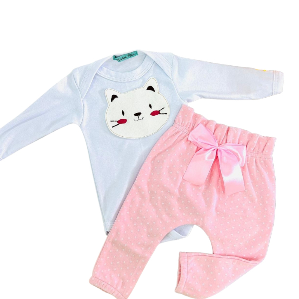 Conjunto Roupa Bebê Menina Body Calça Feminino Algodão Moda Bordado infantil Conjuntinho Roupinha