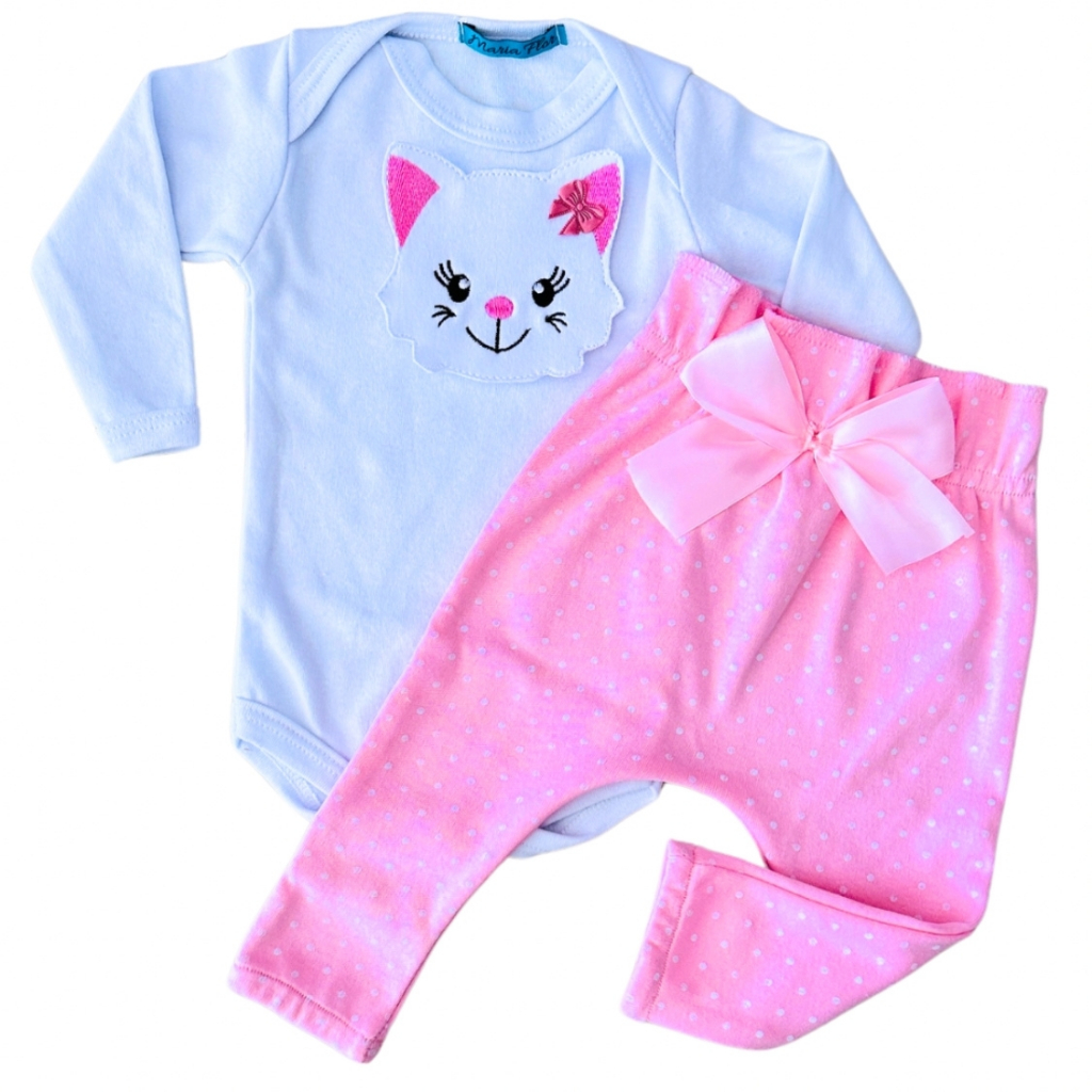 Conjunto Roupa Bebê Menina Body Calça Feminino Algodão Moda Bordado infantil Conjuntinho Roupinha