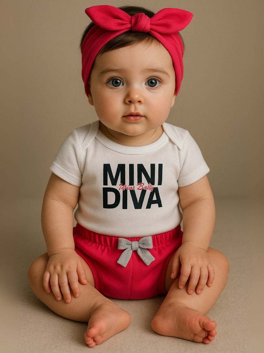 Conjunto Roupa Bebê Menina Body shorts Faixa Algodão Moda Mini Diva infantil Conjuntinho Roupinha