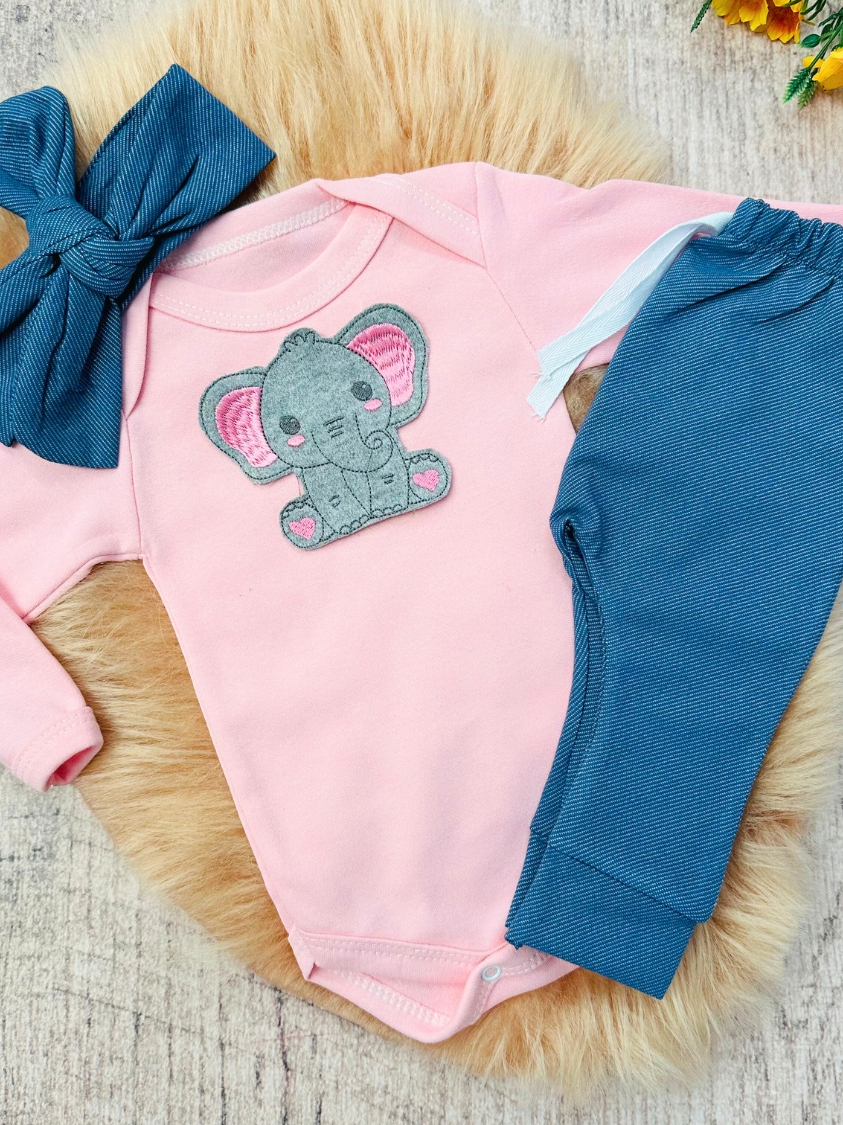 Conjunto Roupa Moda Bebê Menina Algodão infantil Conjuntinho Roupinha Feminino bordado calça e Body