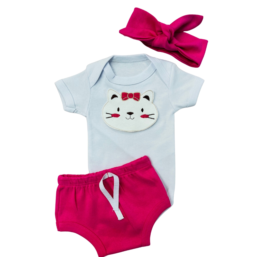 Conjunto Roupa Bebê Menina Body shorts Faixa Algodão Moda Mini Diva infantil Conjuntinho Roupinha