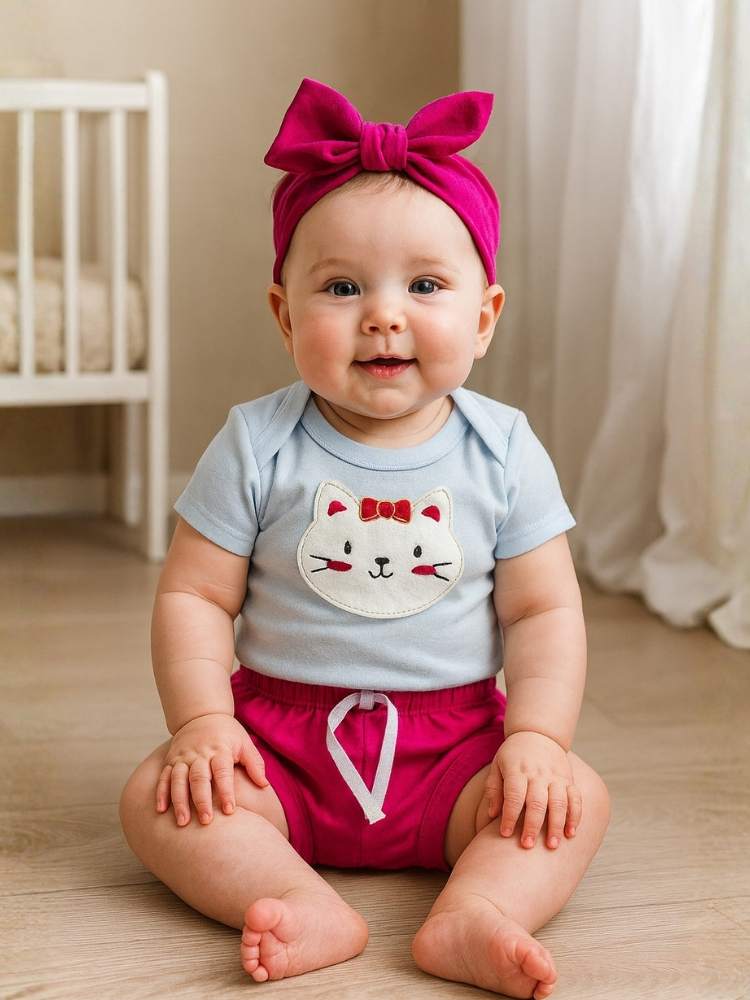 Conjunto Roupa Bebê Menina Body shorts Faixa Algodão Moda Mini Diva infantil Conjuntinho Roupinha