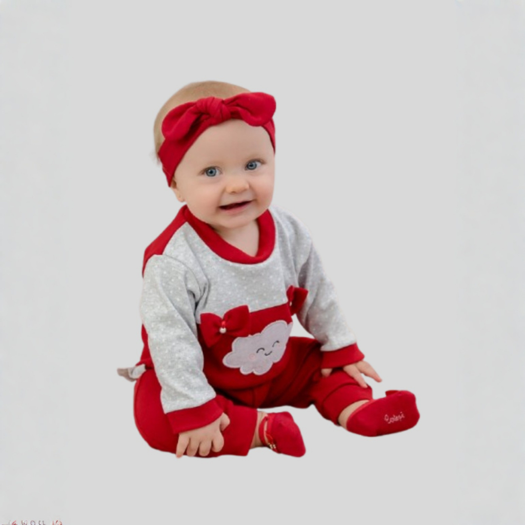 Conjunto Menina Inverno Blusa Bordada + Calça com Babado Look Bebê Menina