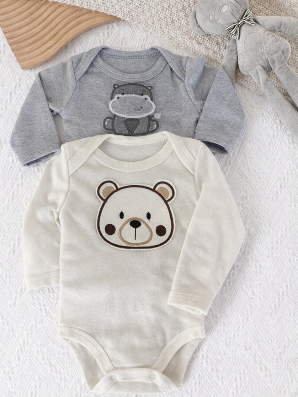 Conjunto 3 Peças Canelado com Bory calça Bordado e Babador Menina e Menino Moda Infantil