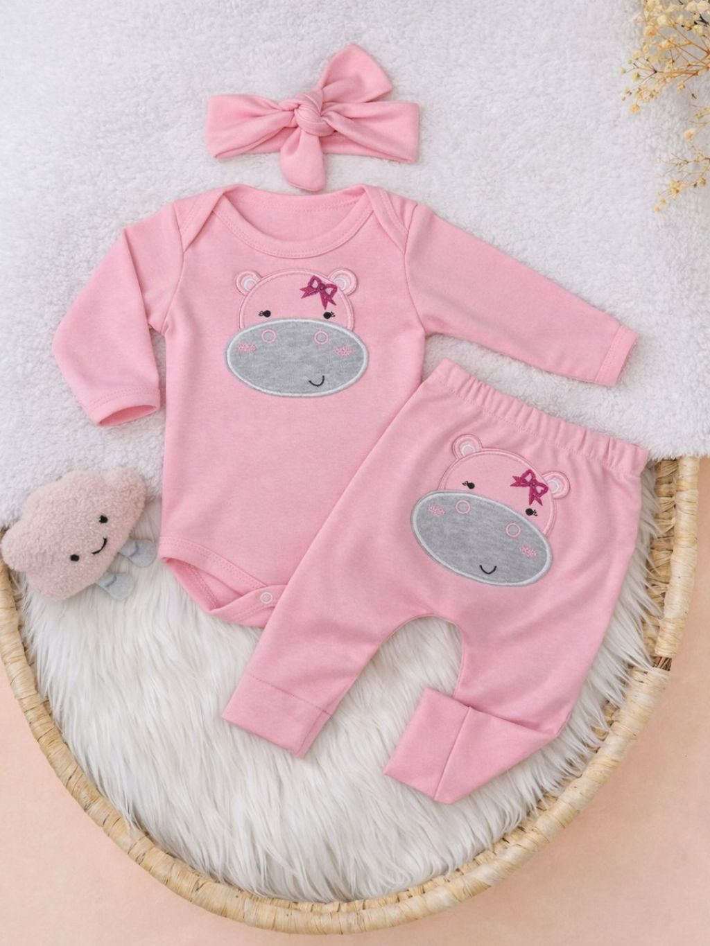Conjunto Bebê Menina Algodão conjuntinho Bebezinho Suedine Manga Longa Mijão PMG 3 peças Infantil