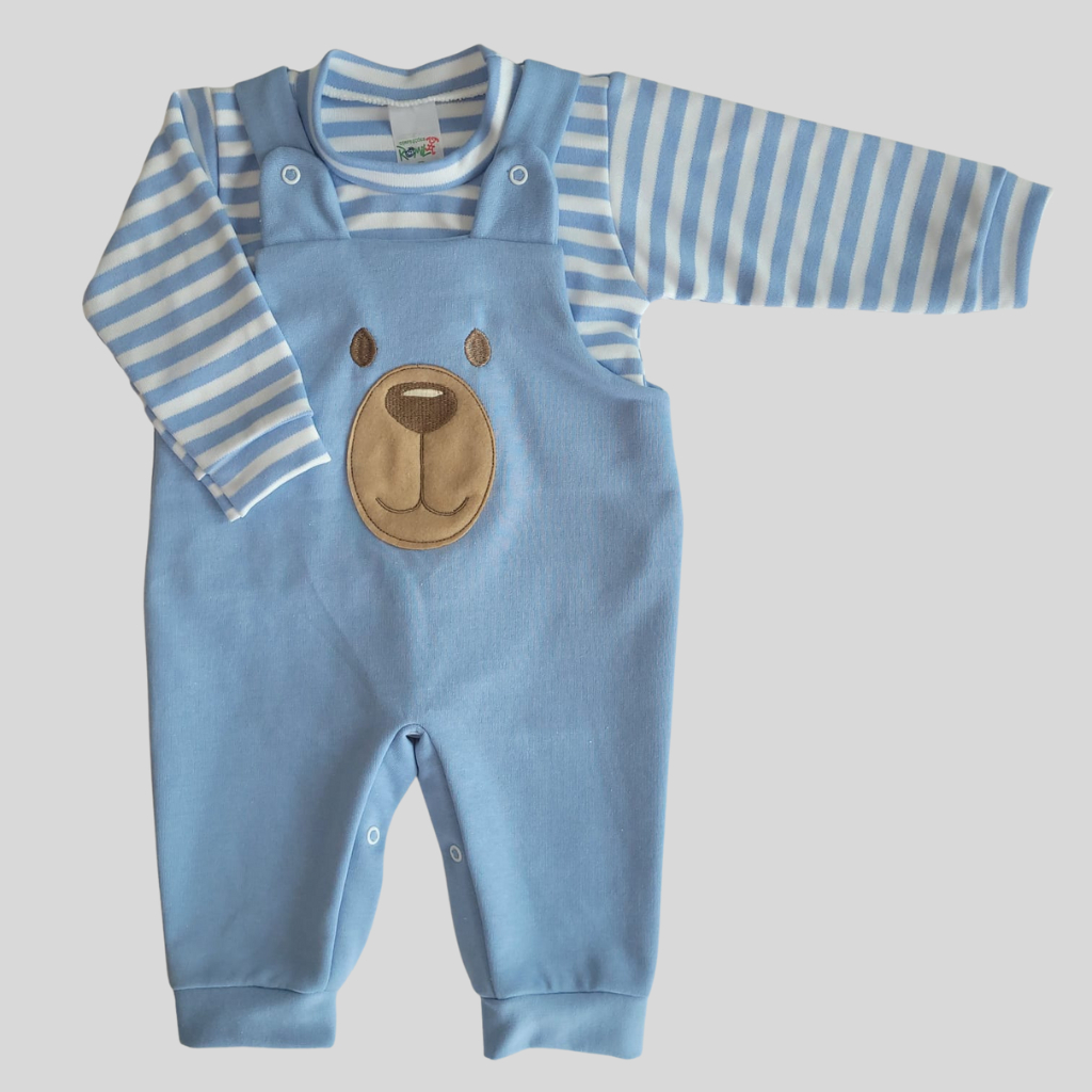 Conjunto Menino Jardineira + Camiseta Longa Bordada