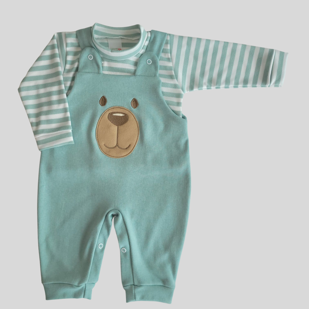 Conjunto Menino Jardineira + Camiseta Longa Bordada