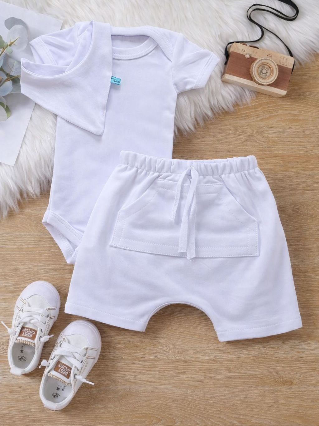 Conjunto Body Bermuda Babador Bebê Menino Masculino Roupa Conjuntinho Roupinha PMG Masculino Barato
