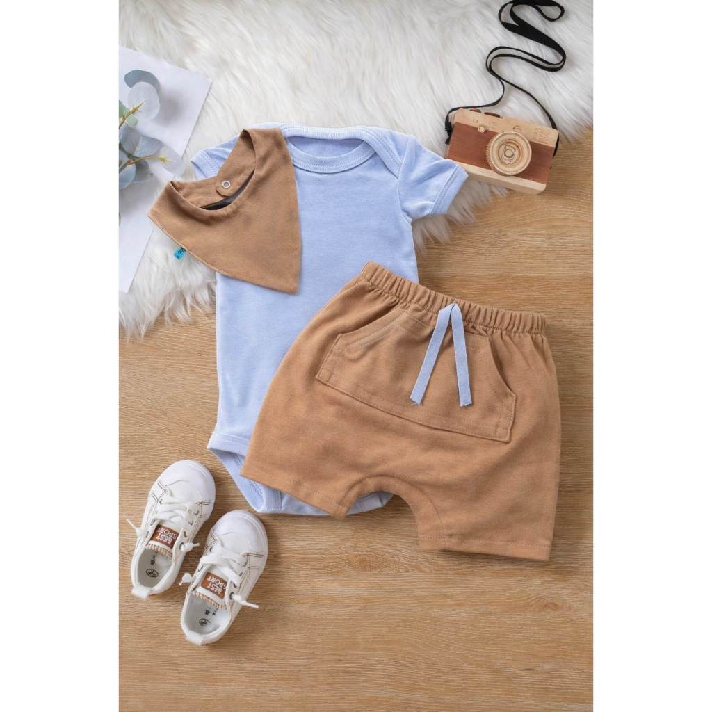 Conjunto Body Bermuda Babador Bebê Menino Masculino Roupa Conjuntinho Roupinha PMG Masculino Barato
