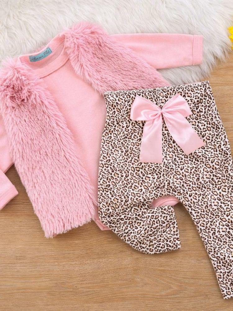 Conjunto Kit 3 Peças Bebê Menina com Body Básico, Calça e Coletinho Forrado para o Inverno Frio
