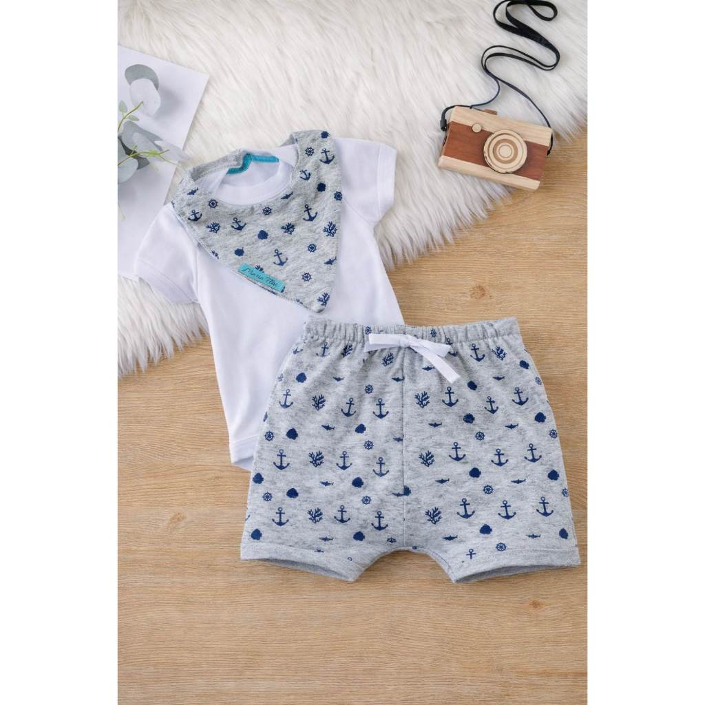 Conjunto Roupa Moda Bebê Menino Algodão infantil Conjuntinho Roupinha PMG Masculino Shorts Body bab