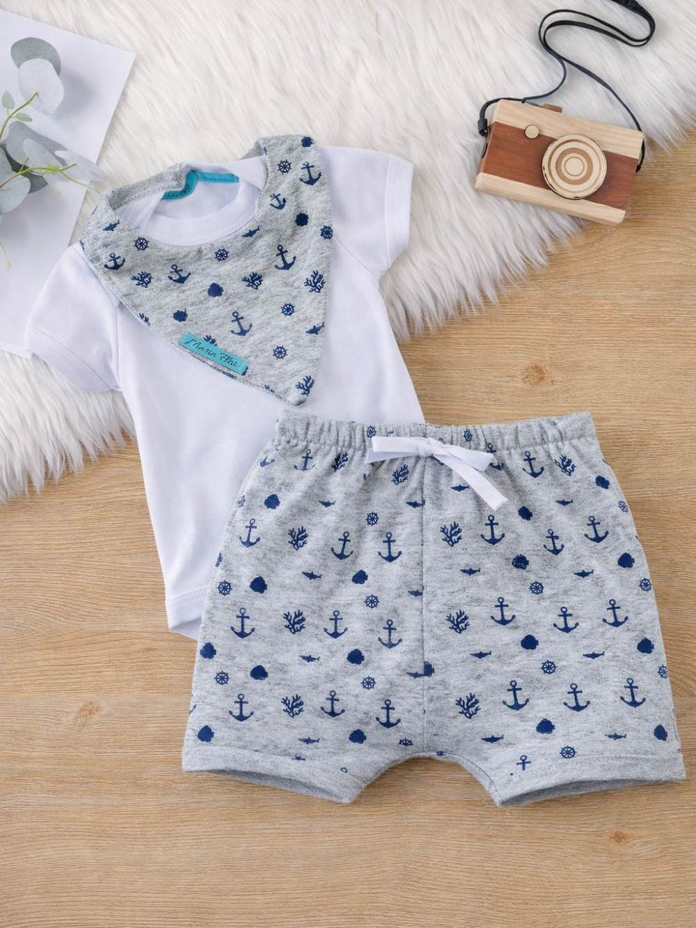 Conjunto Body Bermuda Babador Bebê Menino Masculino Roupa Conjuntinho Roupinha PMG Masculino Barato