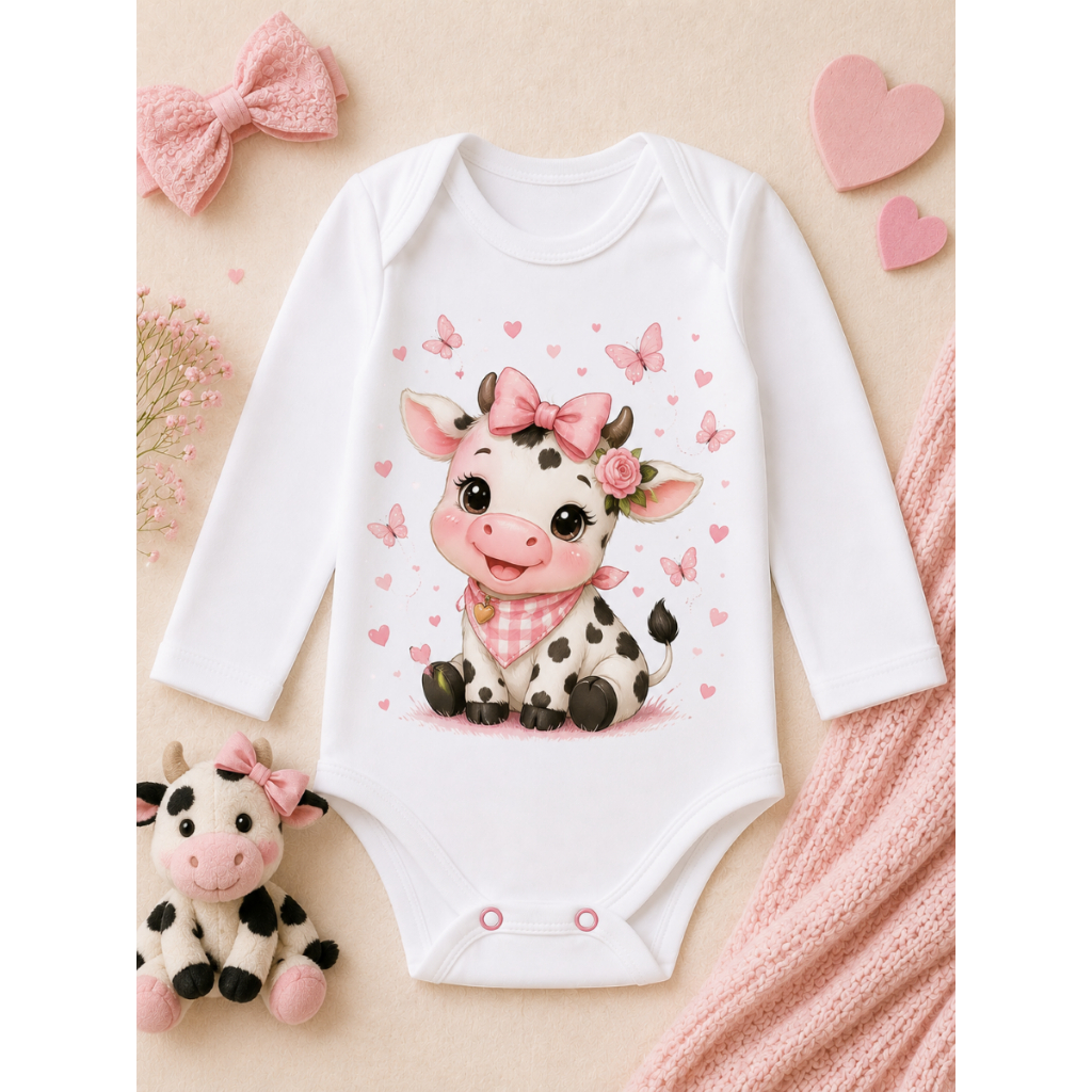 Body Bebê Manga Longa Estampado 100% Algodão Menina e Menino Roupa Infantil Enxoval P M G
