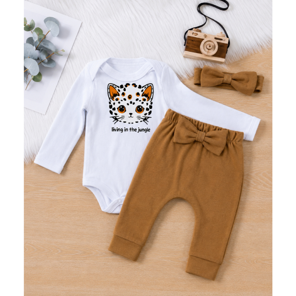 Conjunto Bebê Menina Roupinha Conjuntinho Algodão PMG Urso Inverno Frio Moda Baby Bordado Faixa