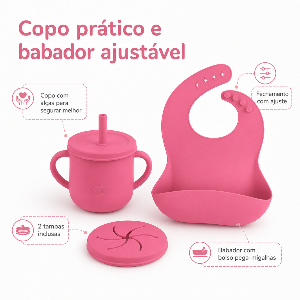 Kit Alimentação Bebê Introdução Alimentar 8 Itens Silicone Livre BPA Com Ventosa