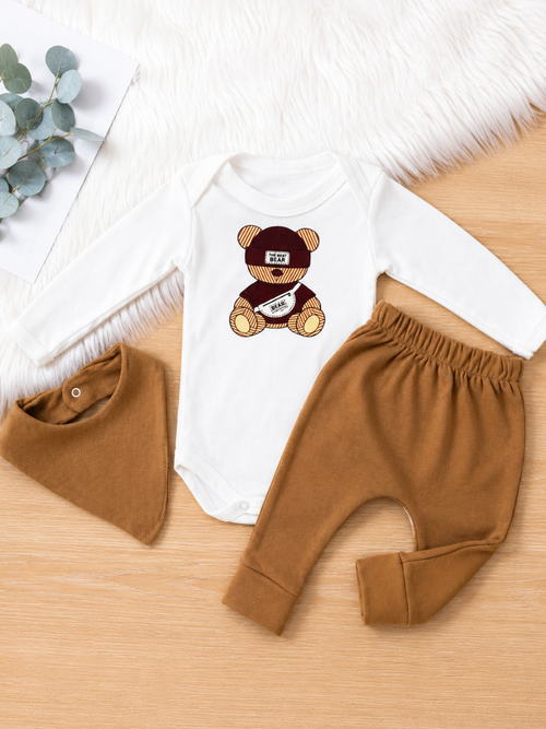 Conjunto Bebe Conjuntinho Roupa Roupinha Baby Ursos Com babador Algodão Frio Inverno Menino PMG Frio