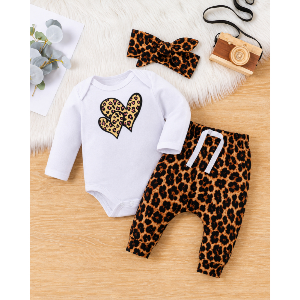 conjunto bebe menina oncinha inverno frio roupa roupinha P M G Mini diva estampado com faixa cabelo