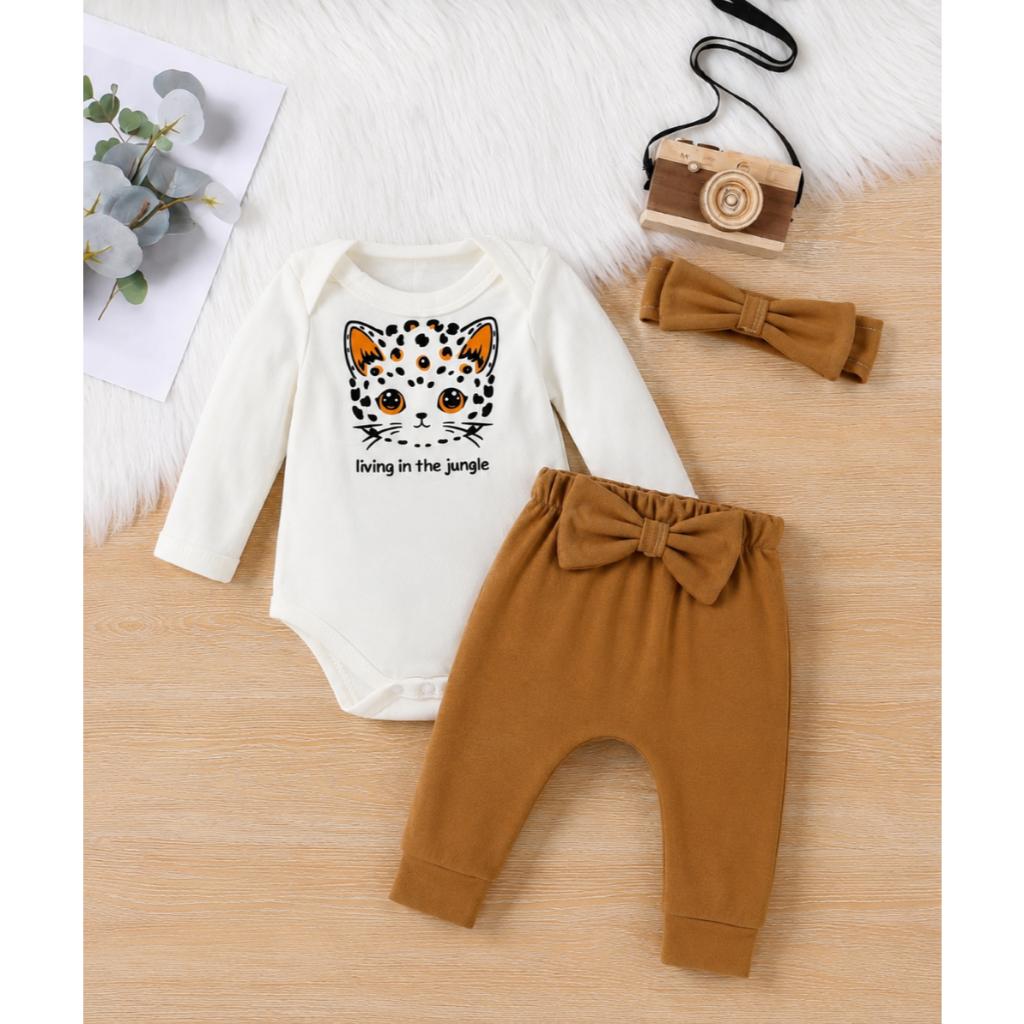 Conjunto Bebê Menina Roupinha Conjuntinho Algodão PMG Urso Inverno Frio Moda Baby Bordado Faixa
