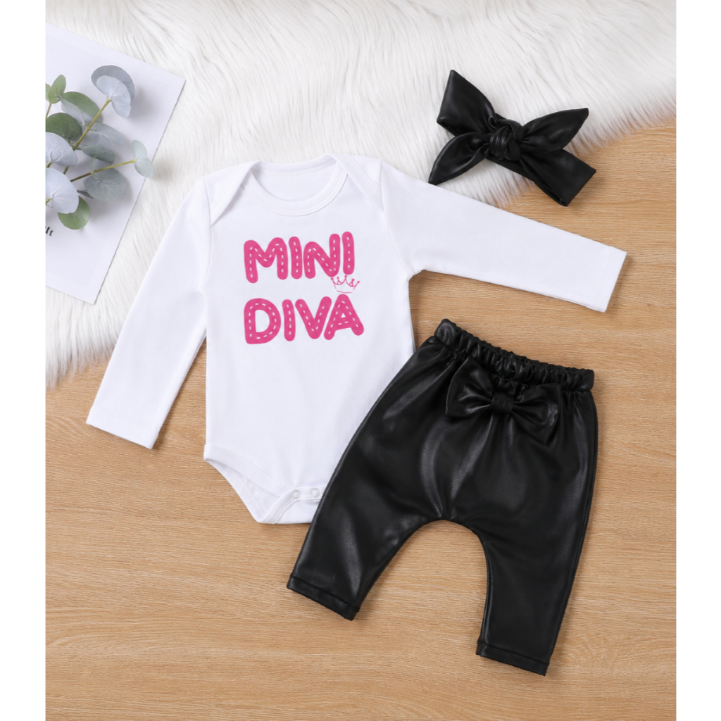 CONJUNTO CONJUNTINHO BLOGUEIRINHA ROUPINHA BEBE PMG MINI DIVA COM FAIXA DE CABELO CALÇA LAÇO ROUPA