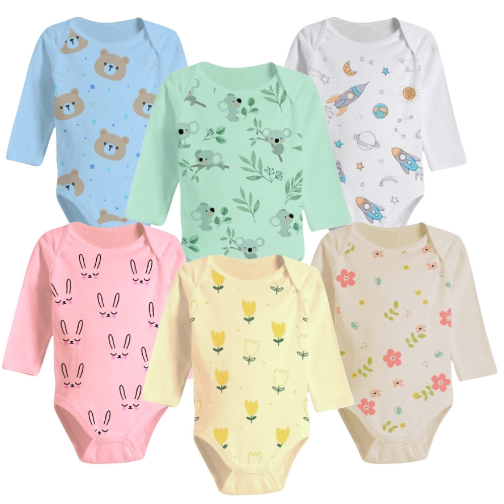 Kit 10 Peças Roupinhas de Bebê Body Longo Liso ou Estampado e Mijão