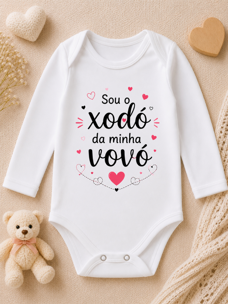 Body Bebê Feminino Sou o Xodó da Minha Vovó 100% Algodão Manga Curta Roupa de Bebê Menina Presente