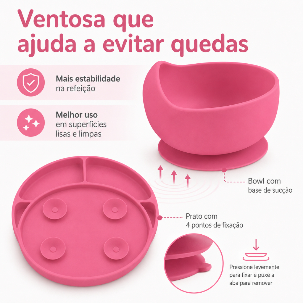 Kit Alimentação Bebê Introdução Alimentar 8 Itens Silicone Livre BPA Com Ventosa