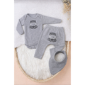 Conjunto 3 Peças Canelado com Bory calça Bordado e Babador Menina e Menino Moda Infantil