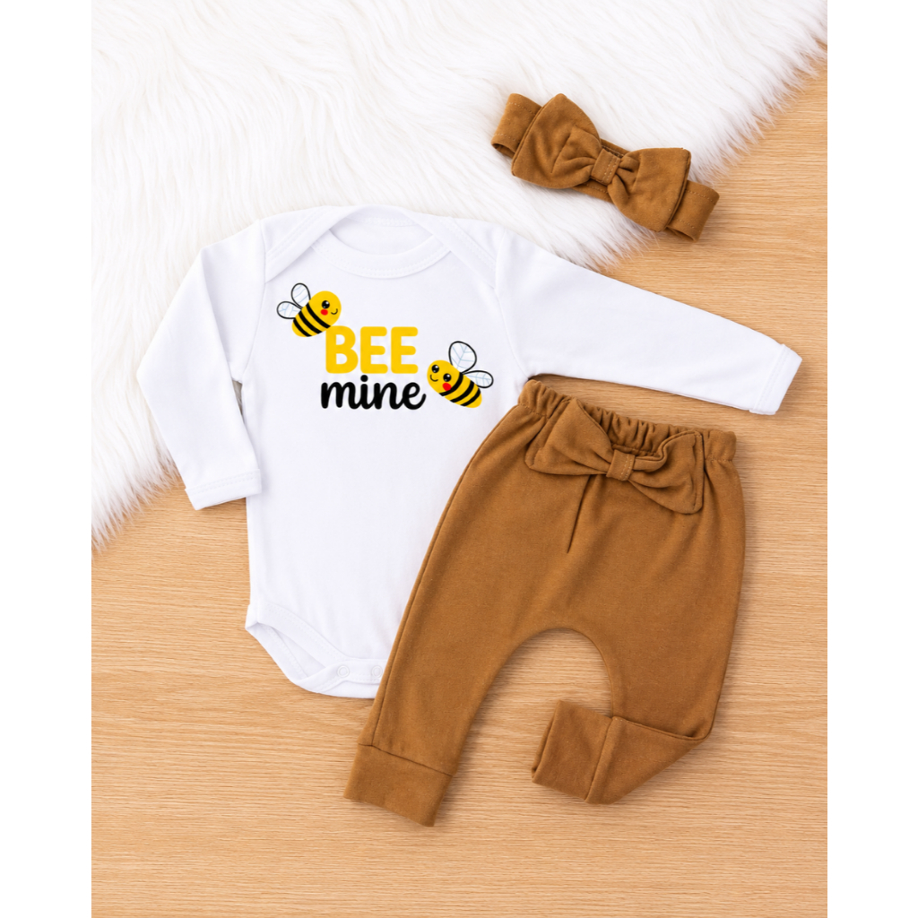 Conjunto Bebê Menina Roupinha Conjuntinho Algodão PMG Urso Inverno Frio Moda Baby Bordado Faixa