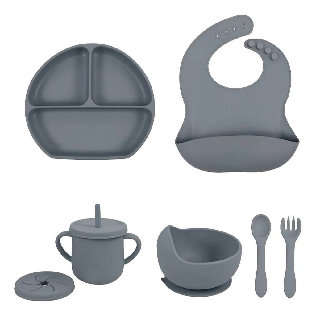 Kit Alimentação Bebê Introdução Alimentar 8 Itens Silicone Livre BPA Com Ventosa