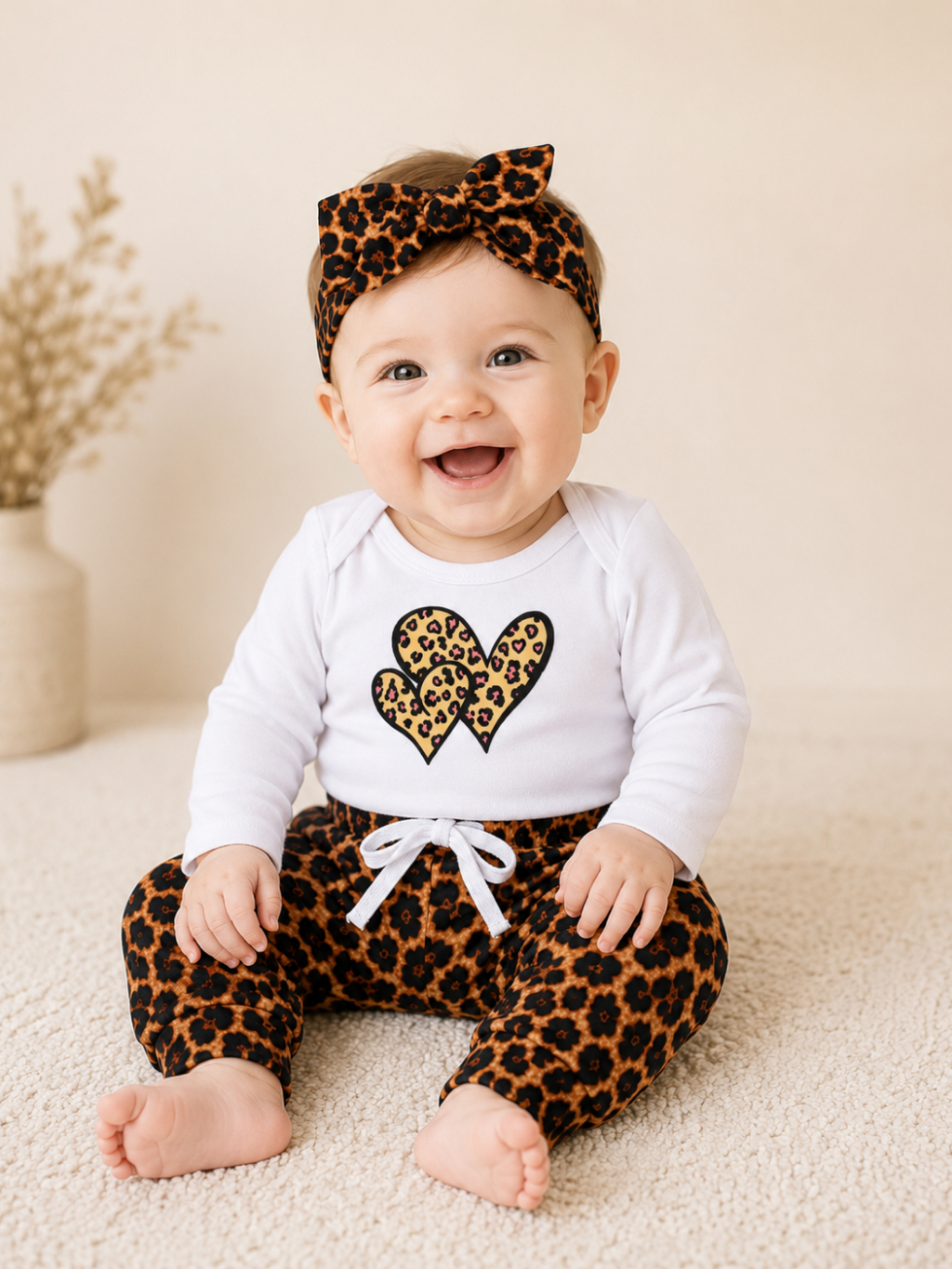 conjunto bebe menina oncinha inverno frio roupa roupinha P M G Mini diva estampado com faixa cabelo