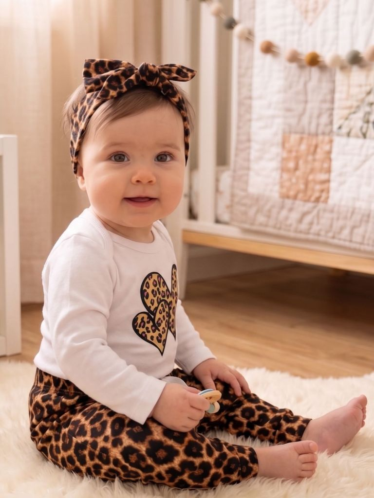 conjunto bebe menina oncinha inverno frio roupa roupinha P M G Mini diva estampado com faixa cabelo