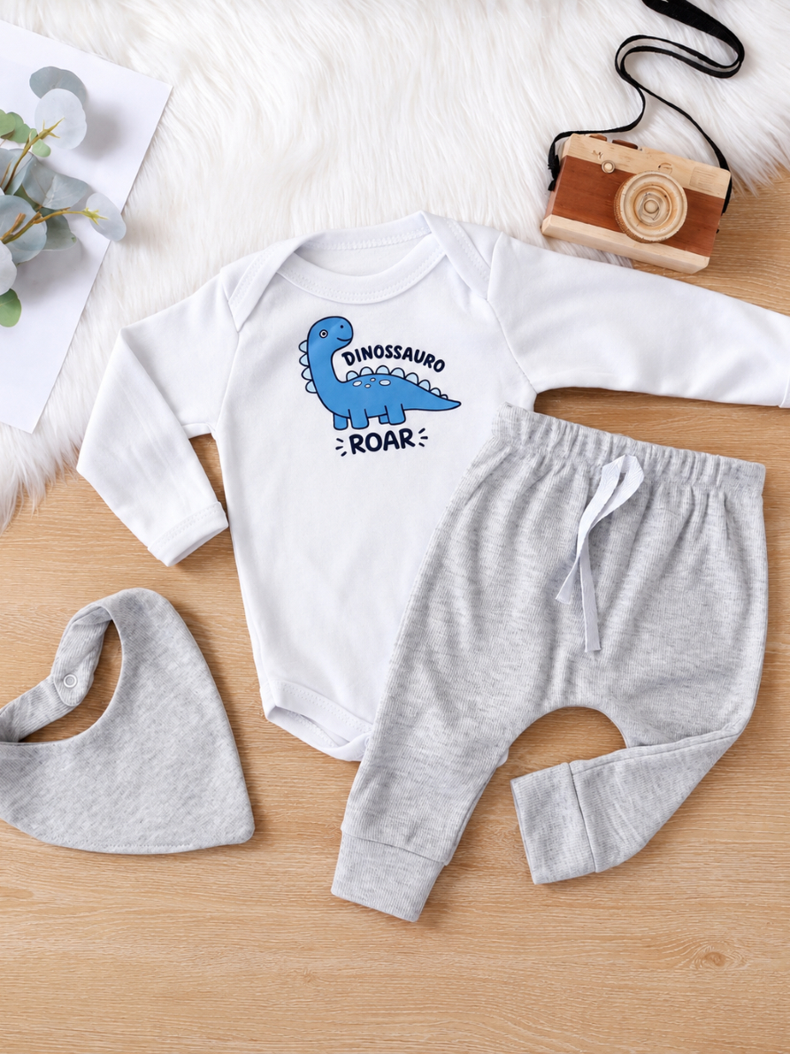 Conjunto Bebe Menino Dino Dinossauro Roupa Roupinha Conjuntinho Infantil PMG Baby frio Inverno baby