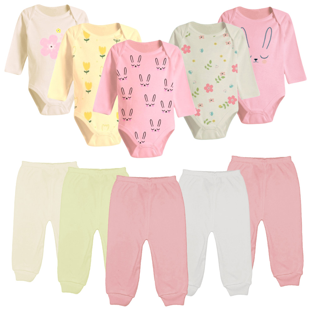 Kit 10 Peças Roupinhas de Bebê Body Longo e Mijão